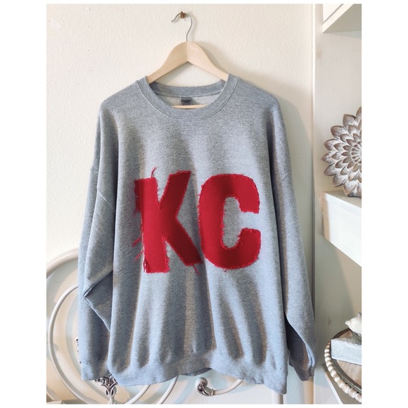 Gildan Tops - SOLD Upcycled Thick Gildan GameDay Kansas City Chiefs Raw Hem Gray Sweatshirt